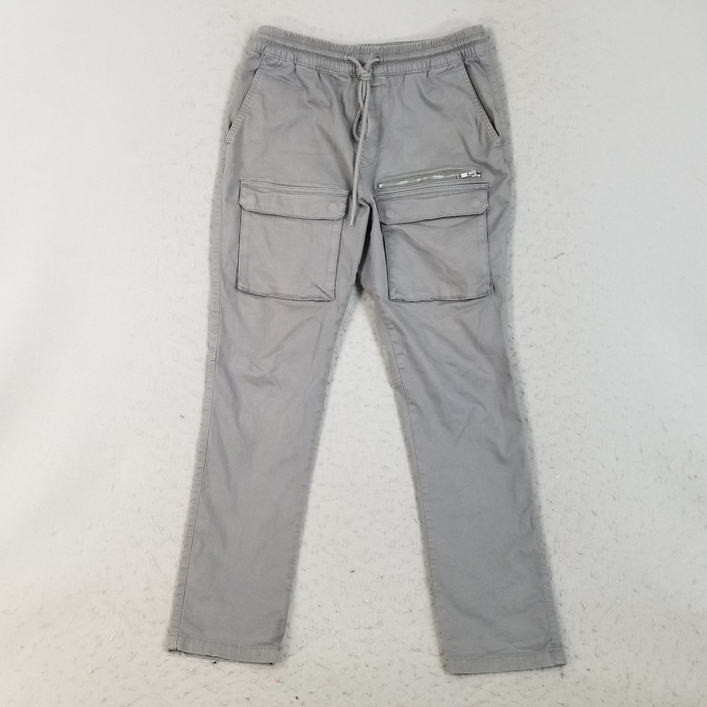 PacSun Cargo Pants Mens M Grey Jogger Drawstring Utility Slim Straight Pockets